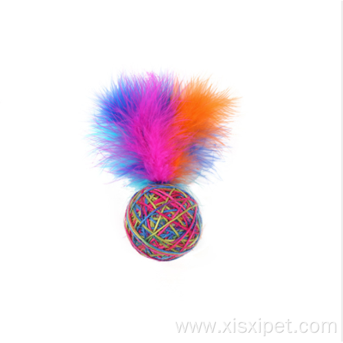 colorful woolen ball with feather smart cat toy